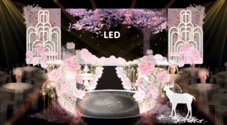 粉色舞台婚礼舞台效果图