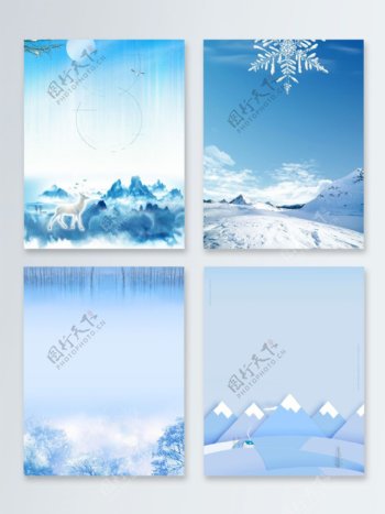 蓝色冬季清新雪地卡通广告背景图