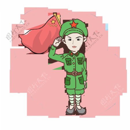 手绘卡通国庆节军人漫画敬礼形象元素