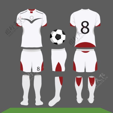 矢量白色和红色足球服装