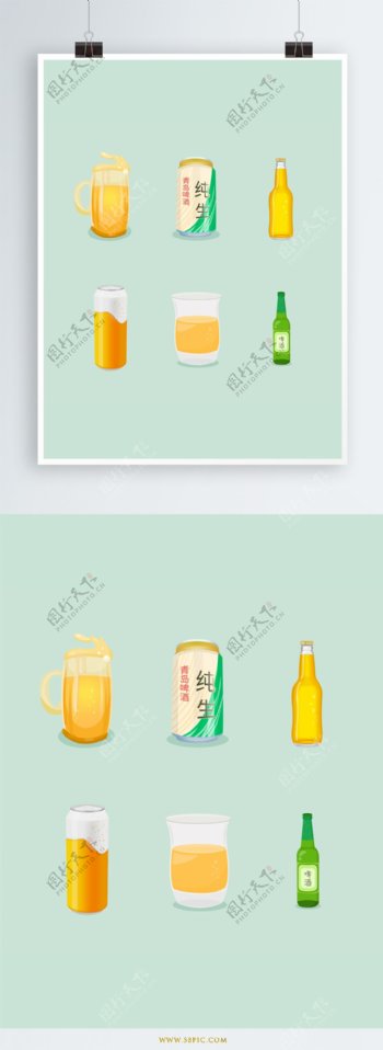 啤酒节饮料玻璃杯易拉罐可爱矢量卡通素材