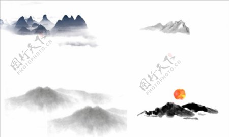 中国风山水墨画图片png背景