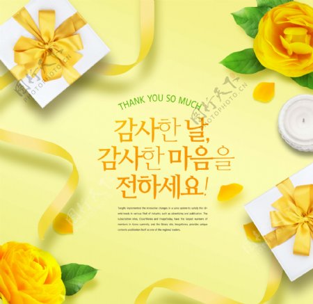 韩系黄色花朵礼物感恩节海报
