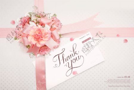 温馨粉色蝴蝶结父亲节花束礼物贺卡海报背景