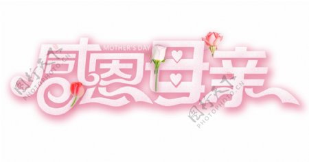 粉色花朵母亲节艺术字