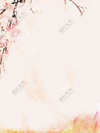桃花树下浪漫水彩背景图