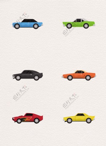 卡通6组彩色汽车图标矢量设计素材