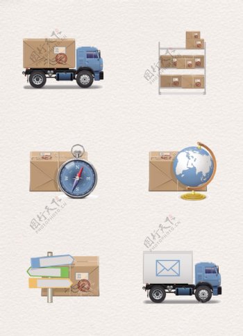 小清新现代货物运输物流图标元素