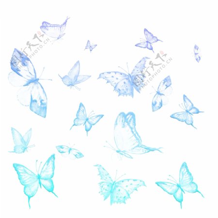 漂浮蝴蝶蓝色渐变装饰素材设计