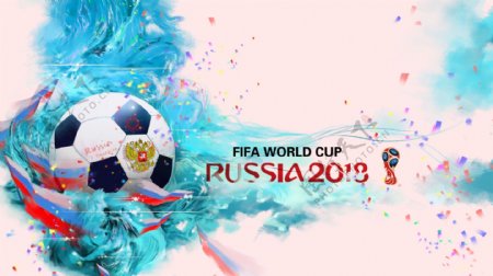 蓝色彩团簇拥足球2018世界杯背景素材