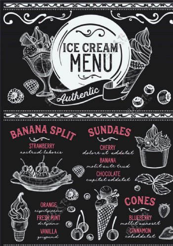 手绘冰淇淋甜品冷饮菜单模板