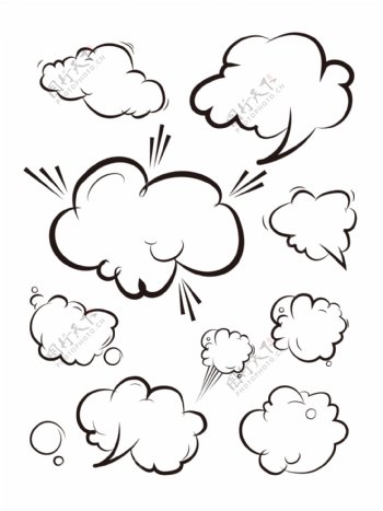 爆炸云对话框原创商用会话气泡黑白简笔元素