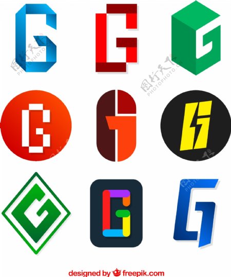 9款彩色大写字母G标志矢量图