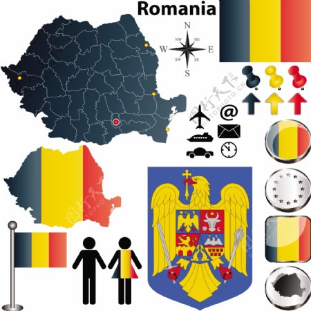罗马尼亚国旗地图矢量素材