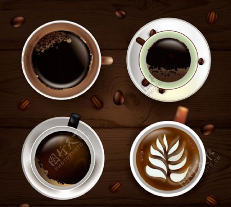 4款精美咖啡俯视图