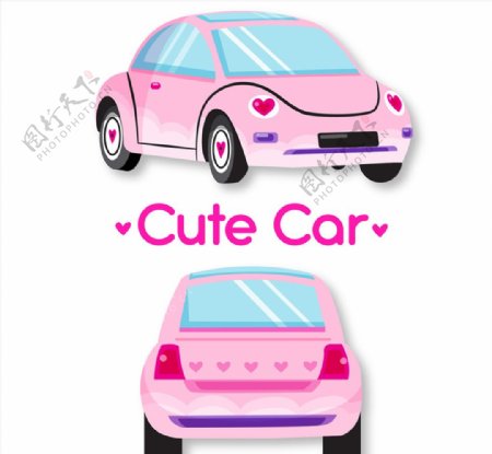 可爱粉色轿车正反面