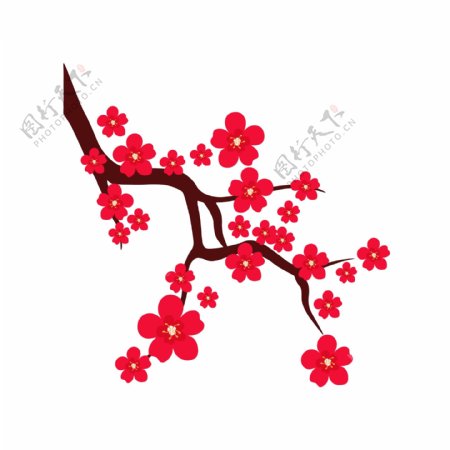 手绘红梅简约梅花植物古典中国风古风元素