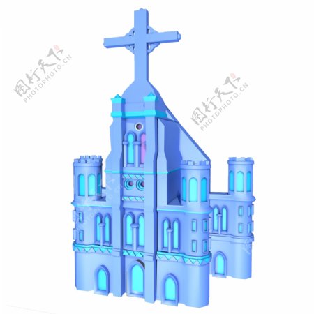 2.5d蓝色科幻梦幻建筑教堂可商用元素