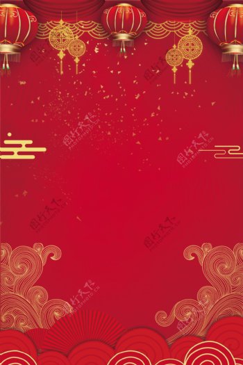 大红灯笼新春元旦红色传统节日广告背景