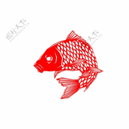 中国风红色创意鲤鱼窗花剪纸装饰图案元素
