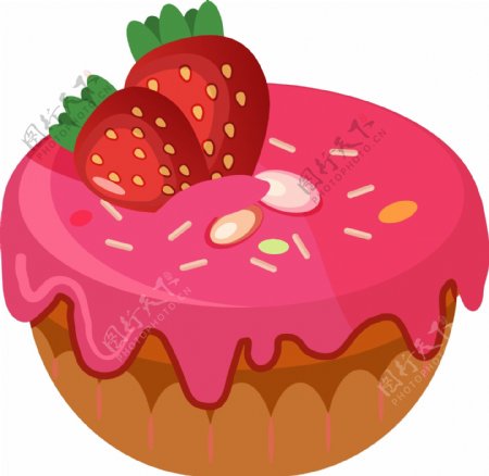 手绘风美味草莓蛋糕元素