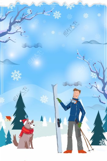 冬季圣诞节滑雪背景设计