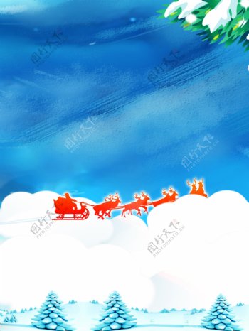 彩绘圣诞节雪地马车背景设计