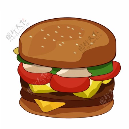 手绘美味大汉堡插画可商用元素