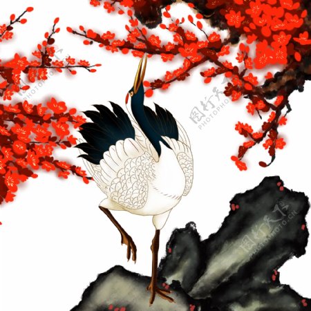 中国风手绘仙鹤可商用插画PS分层素材
