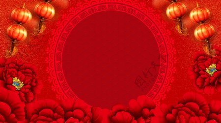 喜庆大红花灯笼春节背景图