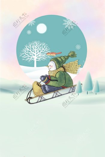 卡通雪松简约清新冬季卡通手绘广告背景