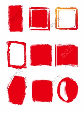 红色中式古典印章边框套图元素