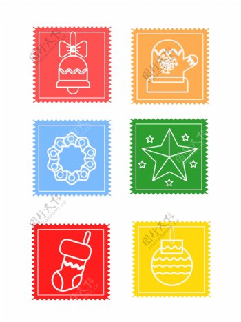 圣诞邮票邮戳小贴纸可爱卡通雪花矢量可商用