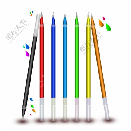 学习元素水笔彩色笔芯素材