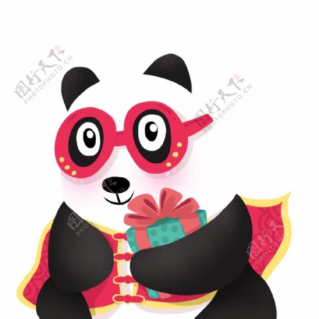 手绘抱着礼物的熊猫设计可商用元素