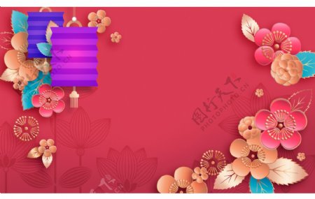 喜庆彩色春节灯笼花朵背景设计