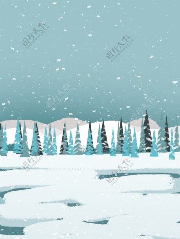 蓝色简约小雪节气风景背景