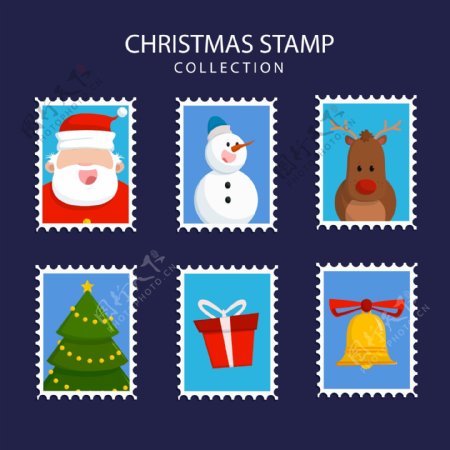 卡通图案的圣诞节邮票标签