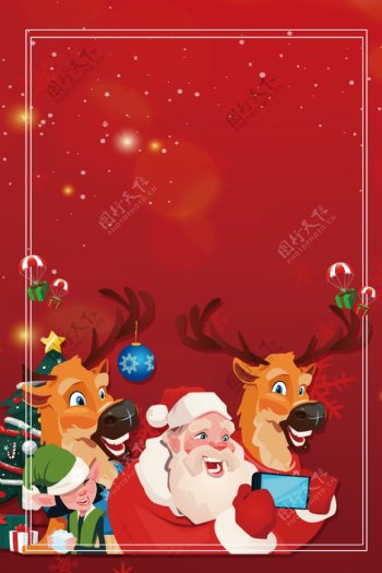 马车圣诞老人圣诞节卡通手绘广告背景图