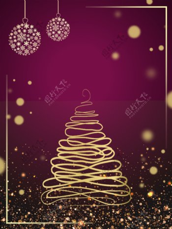 圣诞节梦幻圣诞树金色边框背景
