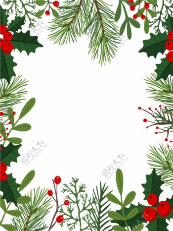 简约圣诞浆果松枝植物装饰背景