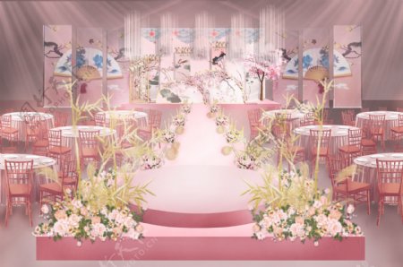 粉色中式浪漫婚礼效果图设计