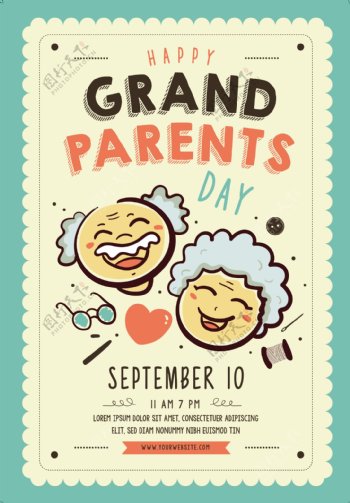 可爱卡通祖父母节日海报设计