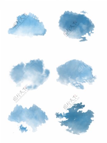中国风手绘蓝色漂浮云水墨云套图