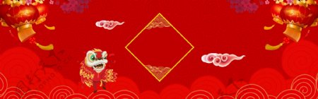 舞狮卡通新年复古传统banner背景