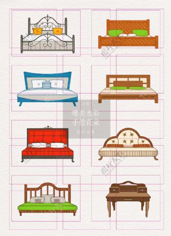 8组不同风格的床矢量家具设计