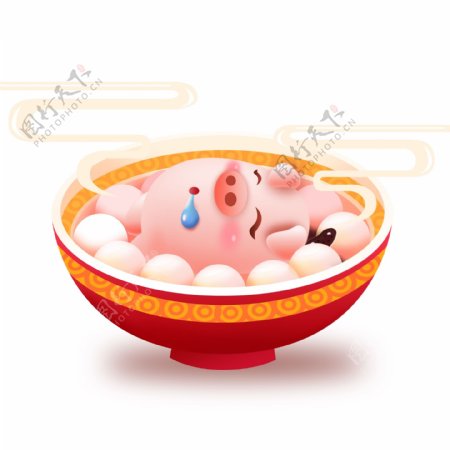 春节新年生肖猪卡通矢量猪汤圆