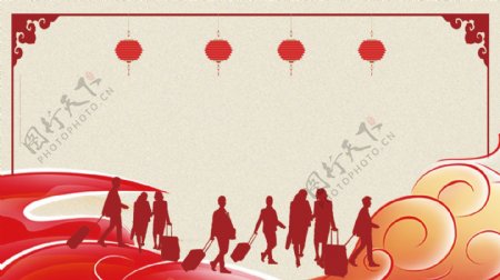 中国红喜庆渐变新年春运背景
