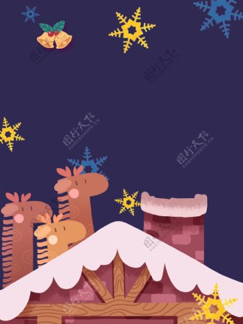 手绘麋鹿圣诞节紫色背景素材