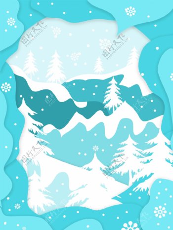 蓝色剪纸风冬季背景设计